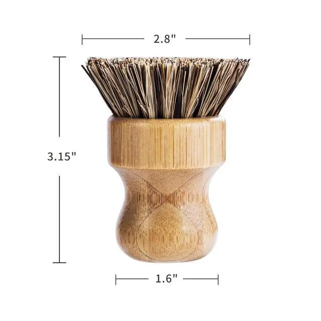 Alt view image 3 of 6 - Brush- Bamboo Round 3 Packs Mini Dish Brush Natural Scrub Brush Durable Scrubber Cleaning Kit with Union Fiber and Tampico Fiber for Cleaning Pots, Pans and Vegetables