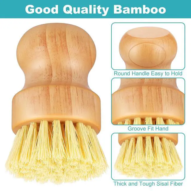 Alt view image 5 of 7 - 9 PCS Bamboo Dish Brush Set, Multifunctional Dishwashing Bamboo Scrub Brush with Natural Sisal Bristles, Wooden Dish Brush for Cleaning Pots, Pans, Dishes, Vegetables