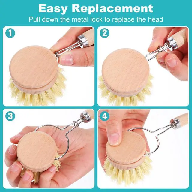 Alt view image 6 of 7 - 9 PCS Bamboo Dish Brush Set, Multifunctional Dishwashing Bamboo Scrub Brush with Natural Sisal Bristles, Wooden Dish Brush for Cleaning Pots, Pans, Dishes, Vegetables