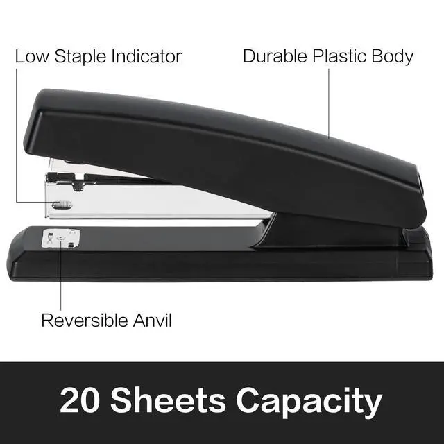 Alt view image 2 of 7 - Desktop Stapler, Office Staplers, 25 Sheet Capacity, Includes 1000 Staples and Staple Remover, Black