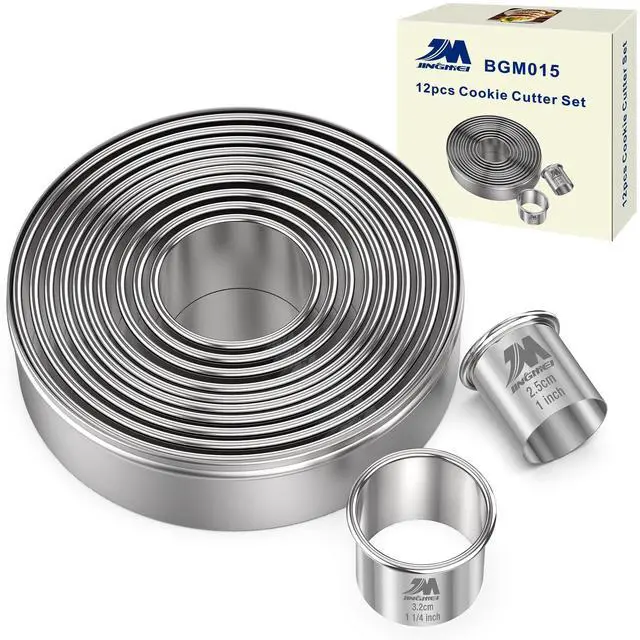 Main image of Round Cookie Biscuit Cutter Set 12 Pieces Graduated Circle Pastry Cutters 18/8 Stainless Steel Cookie Cutters1inch - 4 1/2inch Donut Cutter Ring Molds GIFT Package