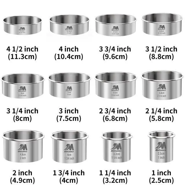 Alt view image 2 of 6 - Round Cookie Biscuit Cutter Set 12 Pieces Graduated Circle Pastry Cutters 18/8 Stainless Steel Cookie Cutters1inch - 4 1/2inch Donut Cutter Ring Molds