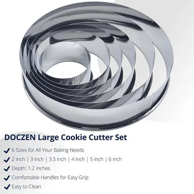 Alt view image 3 of 7 - Large Round Cookie Cutter 6 PCS (2, 3, 3.5, 4, 5, 6 Inch) Set, 6-Piece Stainless Steel Biscuit Cutters, Heavy Duty Metal Ring Mold for Burger Press & Meat Shaping, Tortilla Crust
