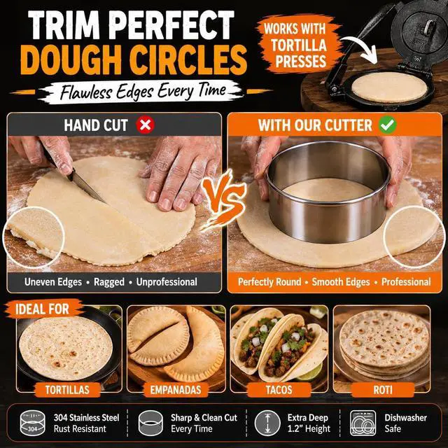 Alt view image 5 of 7 - Large Round Cookie Cutter 6 PCS (2, 3, 3.5, 4, 5, 6 Inch) Set, 6-Piece Stainless Steel Biscuit Cutters, Heavy Duty Metal Ring Mold for Burger Press & Meat Shaping, Tortilla Crust