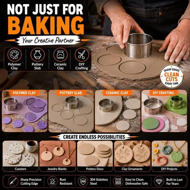 Alt view image 6 of 7 - Large Round Cookie Cutter 6 PCS (2, 3, 3.5, 4, 5, 6 Inch) Set, 6-Piece Stainless Steel Biscuit Cutters, Heavy Duty Metal Ring Mold for Burger Press & Meat Shaping, Tortilla Crust