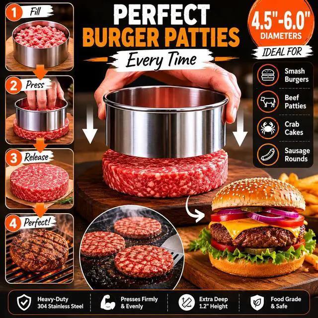 Alt view image 4 of 7 - Large Round Cookie Cutter 6 PCS (2, 3, 3.5, 4, 5, 6 Inch) Set, 6-Piece Stainless Steel Biscuit Cutters, Heavy Duty Metal Ring Mold for Burger Press & Meat Shaping, Tortilla Crust