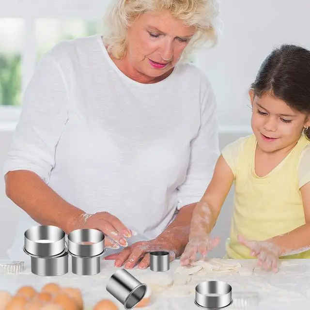 Alt view image 4 of 6 - 12 Pieces Biscuit Cookie Cutter Set With Tin Box Biscuit Plain Edge Round Cutters Metal Ring Baking Molds, Stainless Steel Cookie Dough Biscuit Muffins Cutters in Graduated Sizes