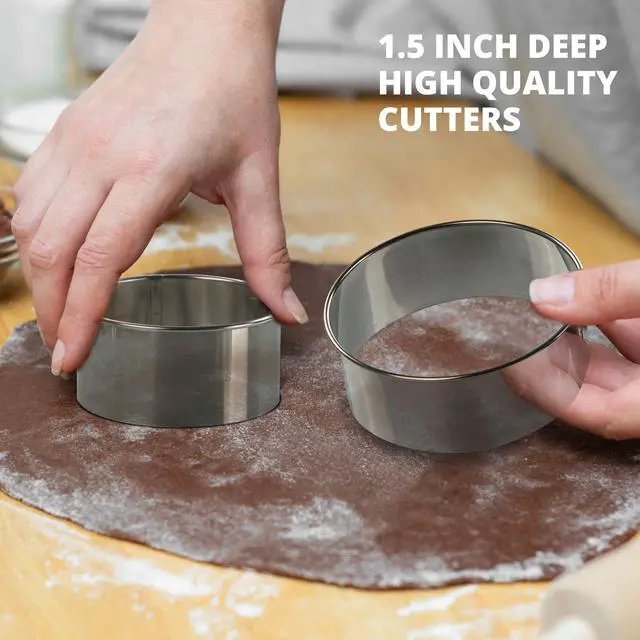 Alt view image 3 of 7 - Cookie Cutter Set, 3 Pc Kit, Measuring 2'', 3'', and 4'', Round Metal Baking Rings for Pastry, Biscuits, and Dough Cutting, Heavy Duty and Reusable, Multiple Sizes