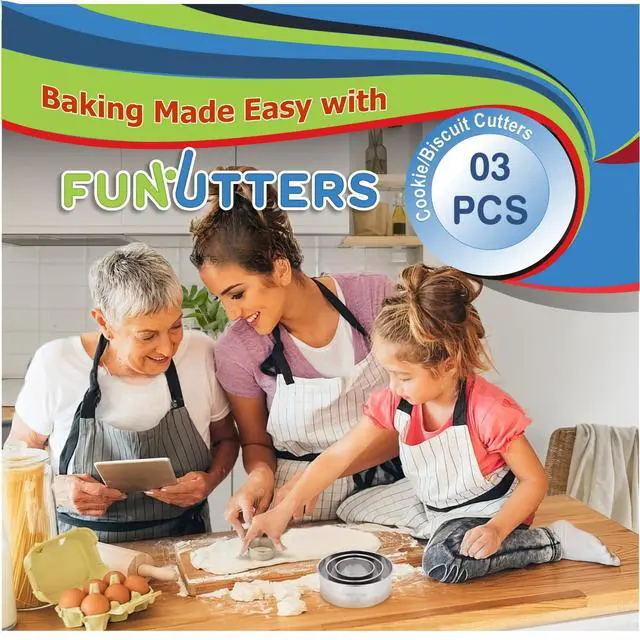 Alt view image 5 of 7 - Cookie Cutter Set, 3 Pc Kit, Measuring 2'', 3'', and 4'', Round Metal Baking Rings for Pastry, Biscuits, and Dough Cutting, Heavy Duty and Reusable, Multiple Sizes