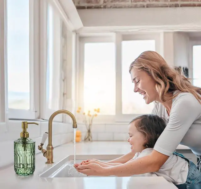 Alt view image 4 of 7 - 18Oz Green Glass Soap Dispenser with Gold Rust Proof Pump, Refillable Kitchen soap Dispenser for Dish Soap, Soap Dispenser Bathroom for Hand soap, Lotion, Body Wash.