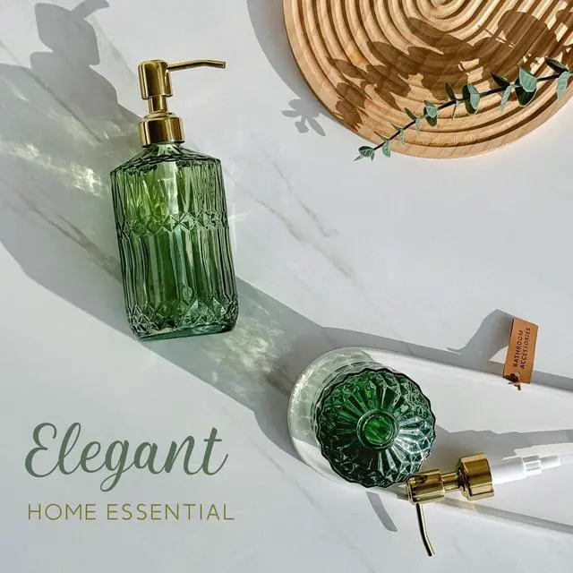 Alt view image 5 of 7 - 18Oz Green Glass Soap Dispenser with Gold Rust Proof Pump, Refillable Kitchen soap Dispenser for Dish Soap, Soap Dispenser Bathroom for Hand soap, Lotion, Body Wash.
