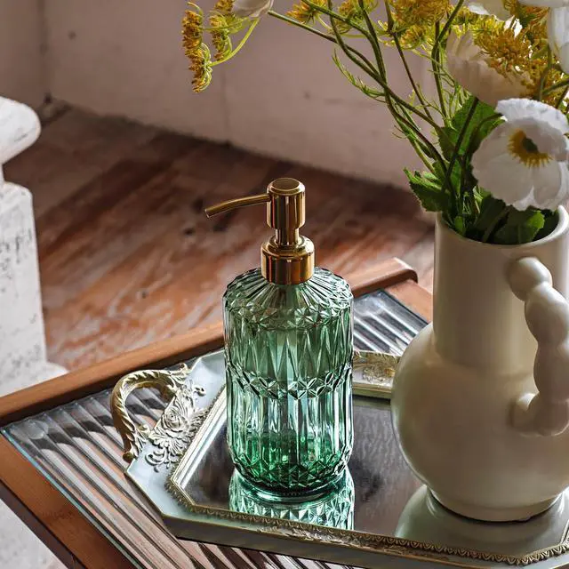 Alt view image 6 of 7 - 18Oz Green Glass Soap Dispenser with Gold Rust Proof Pump, Refillable Kitchen soap Dispenser for Dish Soap, Soap Dispenser Bathroom for Hand soap, Lotion, Body Wash.