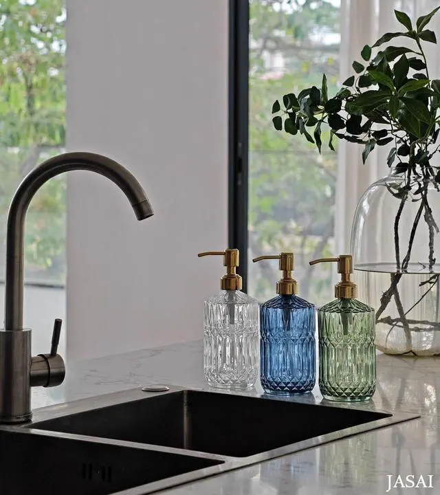 Alt view image 7 of 7 - 18Oz Green Glass Soap Dispenser with Gold Rust Proof Pump, Refillable Kitchen soap Dispenser for Dish Soap, Soap Dispenser Bathroom for Hand soap, Lotion, Body Wash.