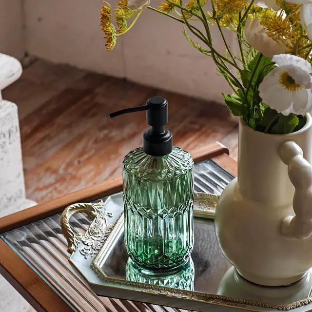 Alt view image 3 of 7 - 18Oz Green Soap Dispenser with Black Rust Proof Pump, Refillable Kitchen soap Dispenser with Thick Glass, Soap Dispenser Bathroom for Hand soap, Dish Soap, Lotion, Body Wash.