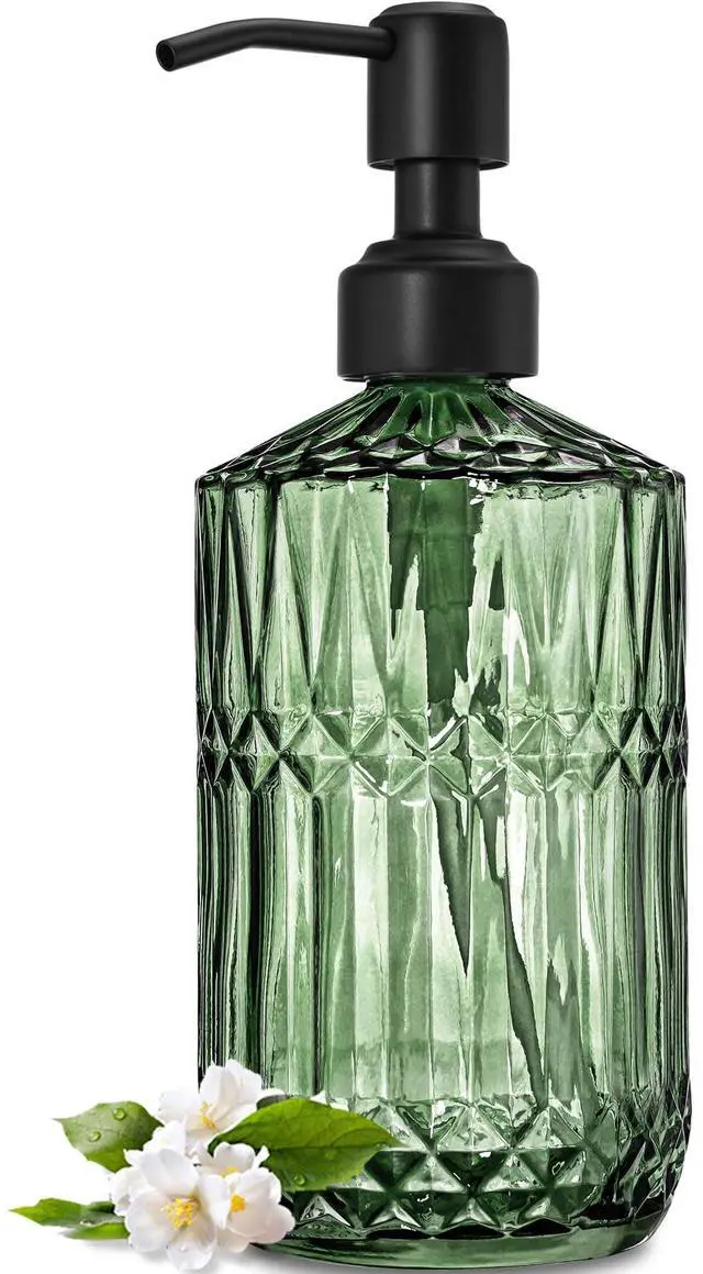 Main image of 18Oz Green Soap Dispenser with Black Rust Proof Pump, Refillable Kitchen soap Dispenser with Thick Glass, Soap Dispenser Bathroom for Hand soap, Dish Soap, Lotion, Body Wash.
