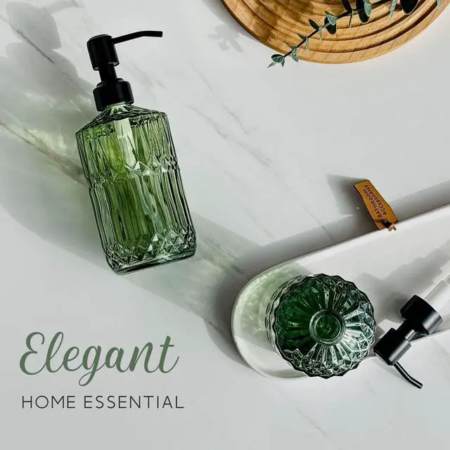 Alt view image 5 of 7 - 18Oz Green Soap Dispenser with Black Rust Proof Pump, Refillable Kitchen soap Dispenser with Thick Glass, Soap Dispenser Bathroom for Hand soap, Dish Soap, Lotion, Body Wash.