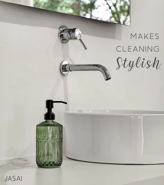 Alt view image 6 of 7 - 18Oz Green Soap Dispenser with Black Rust Proof Pump, Refillable Kitchen soap Dispenser with Thick Glass, Soap Dispenser Bathroom for Hand soap, Dish Soap, Lotion, Body Wash.