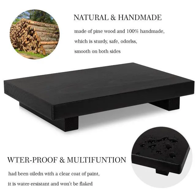 Alt view image 5 of 7 - Bathroom Counter Organizer Wood Pedestal Stand Farmhouse Decorative Tray Soap Holder for Kitchen Decor, 9" x 6" - Black