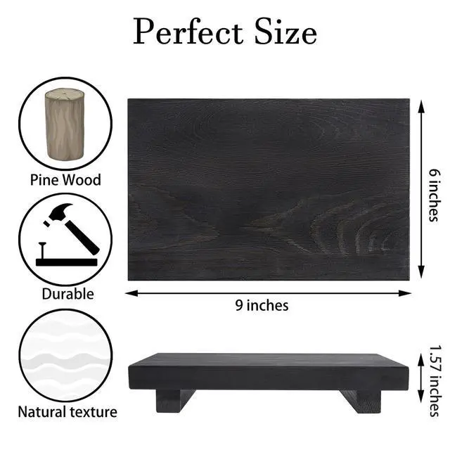 Alt view image 7 of 7 - Bathroom Counter Organizer Wood Pedestal Stand Farmhouse Decorative Tray Soap Holder for Kitchen Decor, 9" x 6" - Black