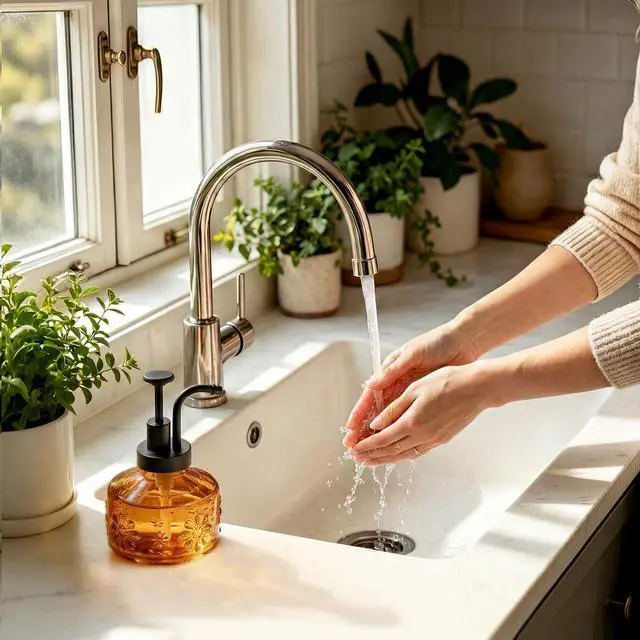 Alt view image 5 of 7 - 8 Oz Vintage Glass Soap Dispenser with Black Pump, Refillable Liquid Dispenser for Kitchen & Bathroom, Rustic Hand Dish Soap Liquid Container(Amber-Black Pump)