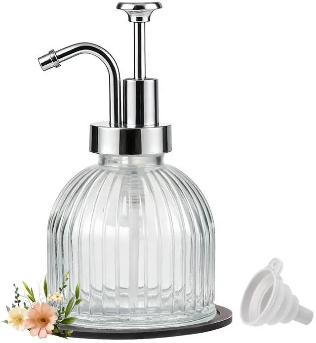 Main image of 8 Oz Glass Soap Dispenser Bathroom, Clear Liquid Hand Soap Dispenser with Pump, Refillable Dish Soap Dispenser for Kitchen, Cute Modern Stripes Lotion Bottle, Shampoo (Silver Pump, 1 Pack)