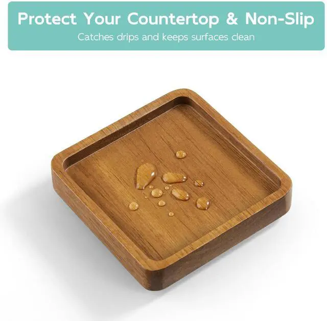 Alt view image 4 of 7 - Turquoise Glass Hand Soap Dispenser with Acacia Wood Tray, 16 oz Refillable Hand Soap Pump Bottle, Decorative Teal Countertop Soap Dispenser Set for Kitchen, Bathroom, Restaurant