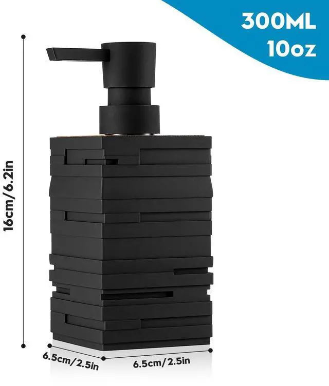 Alt view image 6 of 7 - Matte Black Teak Wood Hand Soap Dispenser 10 oz Square for Bathroom and Kitchen Countertops