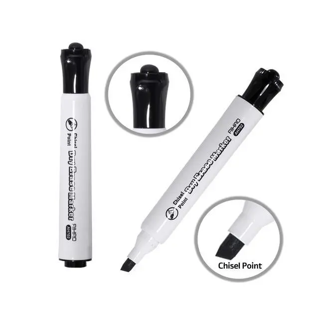 Alt view image 3 of 6 - Black Dry Erase Markers, Chisel Tip Marker, Low Odor, Pack of 12, Large Ink Supply, Use on Whiteboards, Glass and Non-porous Surfaces; Ideal for School, Offices and Homes