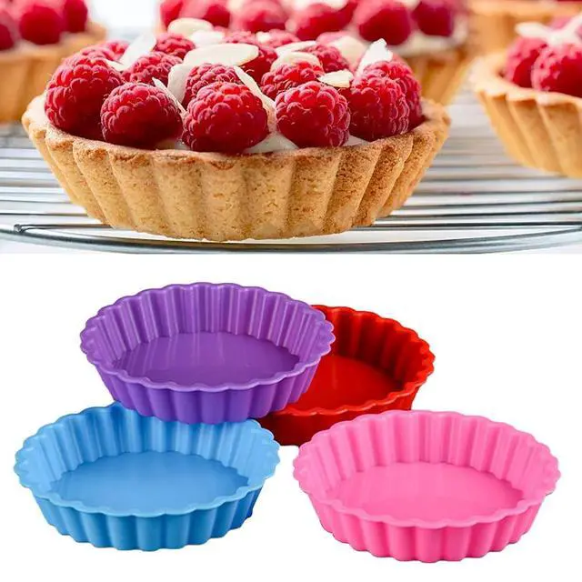 Alt view image 2 of 7 - 8 pcs Silicone Tart and Pie Molds, 4 Inch Fluted Mini Tart Mould Round Nonstick Quiche Pan Bakeware Mold for DIY Baking Pies/Tarts/Mousse Cakes/Small Dessert(Random Color)