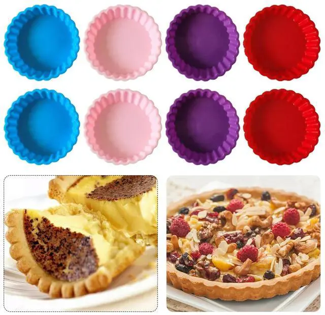 Main image of 8 pcs Silicone Tart and Pie Molds, 4 Inch Fluted Mini Tart Mould Round Nonstick Quiche Pan Bakeware Mold for DIY Baking Pies/Tarts/Mousse Cakes/Small Dessert(Random Color)