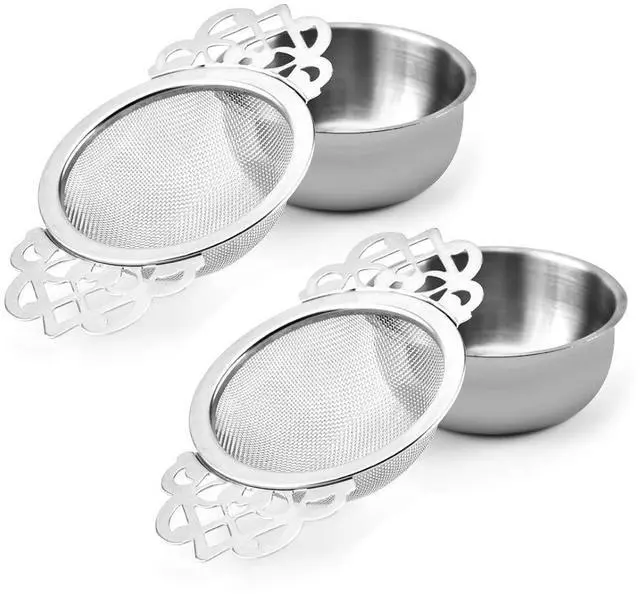 Main image of 2 Pack Tea Strainer Bowl, Stainless Steel Sliver Tea Strainers for Loose Tea Fine Mesh for 2.5-4 Inch Cup Mouth
