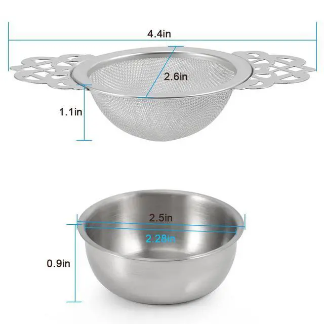 Alt view image 6 of 7 - 2 Pack Tea Strainer Bowl, Stainless Steel Sliver Tea Strainers for Loose Tea Fine Mesh for 2.5-4 Inch Cup Mouth
