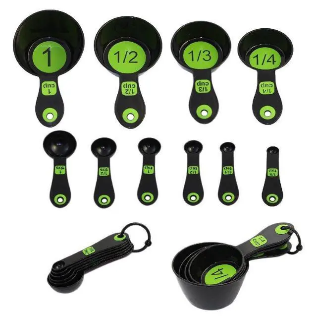Alt view image 2 of 3 - Set of 10 Piece Measuring Spoons and Measuring Cups (White & Blue)