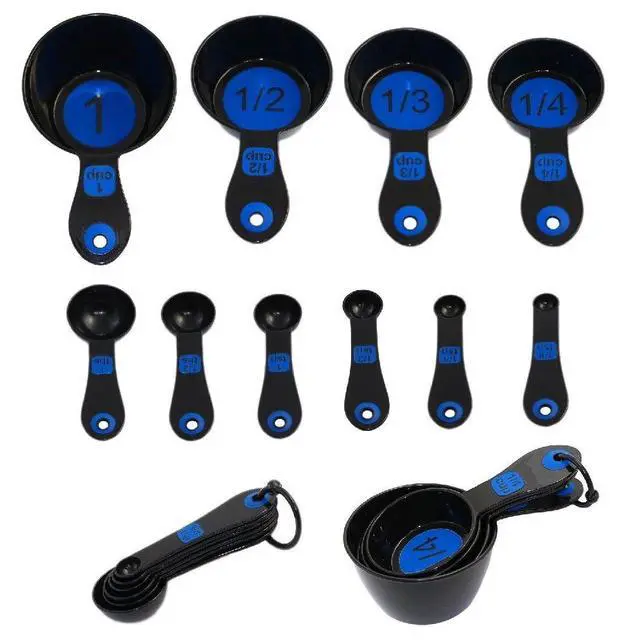 Alt view image 3 of 3 - Set of 10 Piece Measuring Spoons and Measuring Cups (White & Blue)
