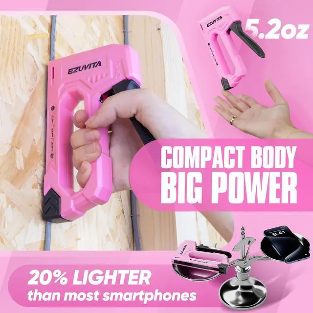 Alt view image 3 of 7 - Light Duty Staple Gun for Wood, Pink Upholstery Staple Gun Kit with 2000pcs JT21 Staples 1/4, 5/16, 3/8 inch and Staple Remover, Stapler Gun for Crafts, DIY, Classroom, Fathers Day Gift