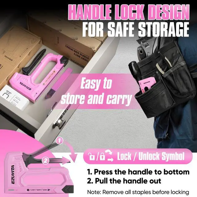 Alt view image 4 of 7 - Light Duty Staple Gun for Wood, Pink Upholstery Staple Gun Kit with 2000pcs JT21 Staples 1/4, 5/16, 3/8 inch and Staple Remover, Stapler Gun for Crafts, DIY, Classroom, Fathers Day Gift