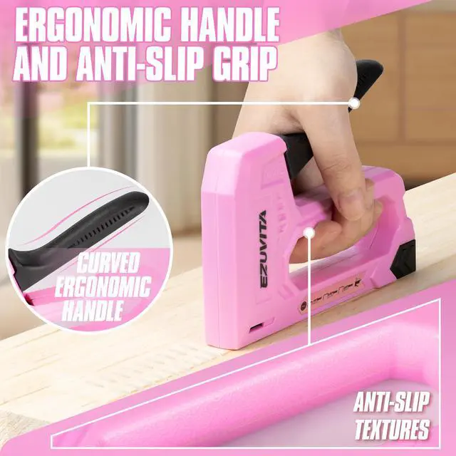 Alt view image 5 of 7 - Light Duty Staple Gun for Wood, Pink Upholstery Staple Gun Kit with 2000pcs JT21 Staples 1/4, 5/16, 3/8 inch and Staple Remover, Stapler Gun for Crafts, DIY, Classroom, Fathers Day Gift