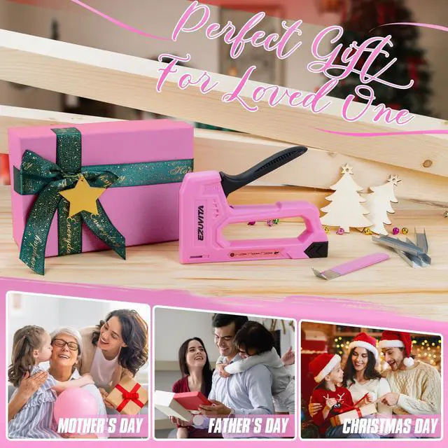 Alt view image 6 of 7 - Light Duty Staple Gun for Wood, Pink Upholstery Staple Gun Kit with 2000pcs JT21 Staples 1/4, 5/16, 3/8 inch and Staple Remover, Stapler Gun for Crafts, DIY, Classroom, Fathers Day Gift