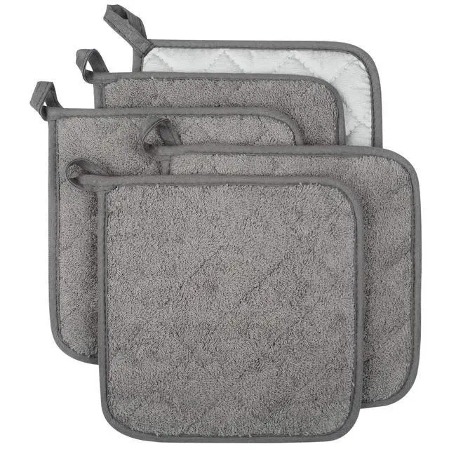 Main image of Pot Holders for Kitchen, 100% Cotton Terry Pot Holder Set of 5, Heat Resistant Hot Pads for Cooking, Baking, Hot Dishes and Countertop Protection,Grey