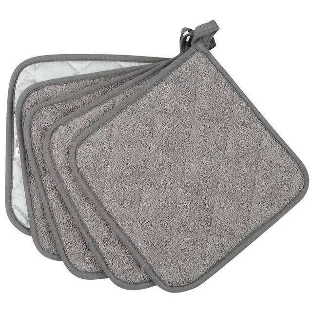 Alt view image 2 of 7 - Pot Holders for Kitchen, 100% Cotton Terry Pot Holder Set of 5, Heat Resistant Hot Pads for Cooking, Baking, Hot Dishes and Countertop Protection,Grey