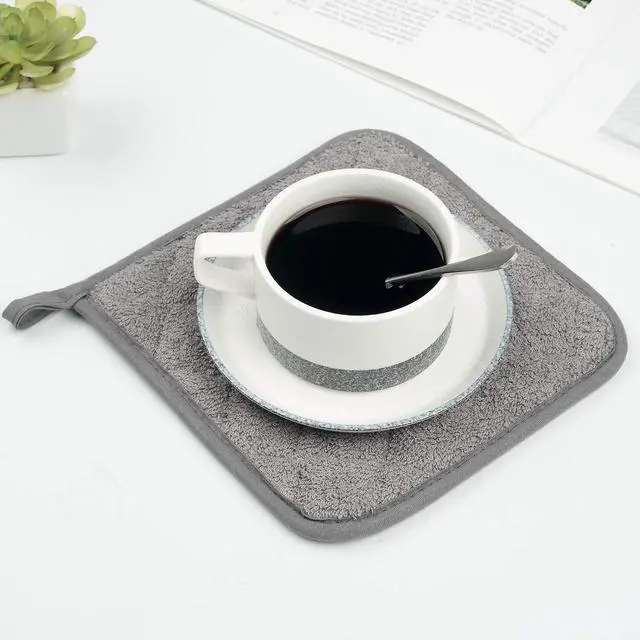 Alt view image 7 of 7 - Pot Holders for Kitchen, 100% Cotton Terry Pot Holder Set of 5, Heat Resistant Hot Pads for Cooking, Baking, Hot Dishes and Countertop Protection,Grey