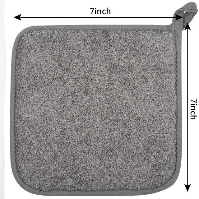 Alt view image 3 of 7 - Pot Holders for Kitchen, 100% Cotton Terry Pot Holder Set of 5, Heat Resistant Hot Pads for Cooking, Baking, Hot Dishes and Countertop Protection,Grey