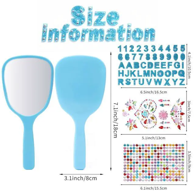 Alt view image 5 of 6 - Small Handheld Mirror with Handle Bulk Princess Mirror with Gem Rhinestone Stickers Mini Travel Makeup Mirror for Kids DIY Crafts Girls Party Favors (6, Bright Color)