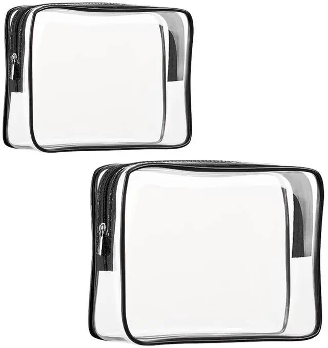 Main image of 2Pcs Crystal Clear PVC Travel Toiletry Bag Kit for Women Men, Waterproof Vinyl Packing Organizer Storage Bags with Zipper Handle Straps, Cosmetic Pouch Carry on Airport Airline Compliant Bag Handbag