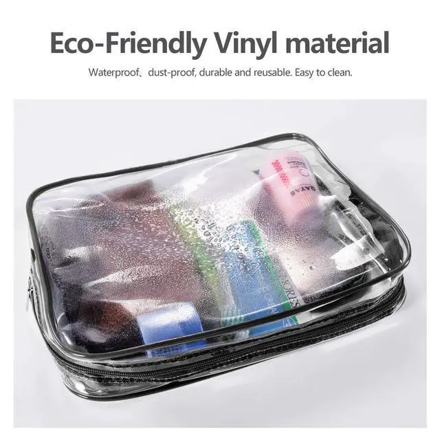 Alt view image 3 of 6 - 2Pcs Crystal Clear PVC Travel Toiletry Bag Kit for Women Men, Waterproof Vinyl Packing Organizer Storage Bags with Zipper Handle Straps, Cosmetic Pouch Carry on Airport Airline Compliant Bag Handbag