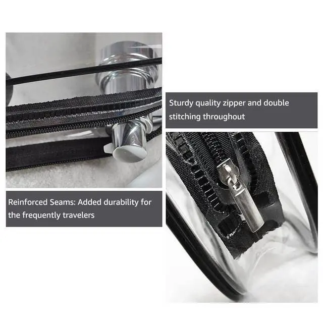 Alt view image 4 of 6 - 2Pcs Crystal Clear PVC Travel Toiletry Bag Kit for Women Men, Waterproof Vinyl Packing Organizer Storage Bags with Zipper Handle Straps, Cosmetic Pouch Carry on Airport Airline Compliant Bag Handbag