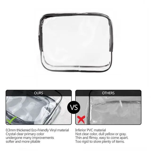Alt view image 6 of 6 - 2Pcs Crystal Clear PVC Travel Toiletry Bag Kit for Women Men, Waterproof Vinyl Packing Organizer Storage Bags with Zipper Handle Straps, Cosmetic Pouch Carry on Airport Airline Compliant Bag Handbag