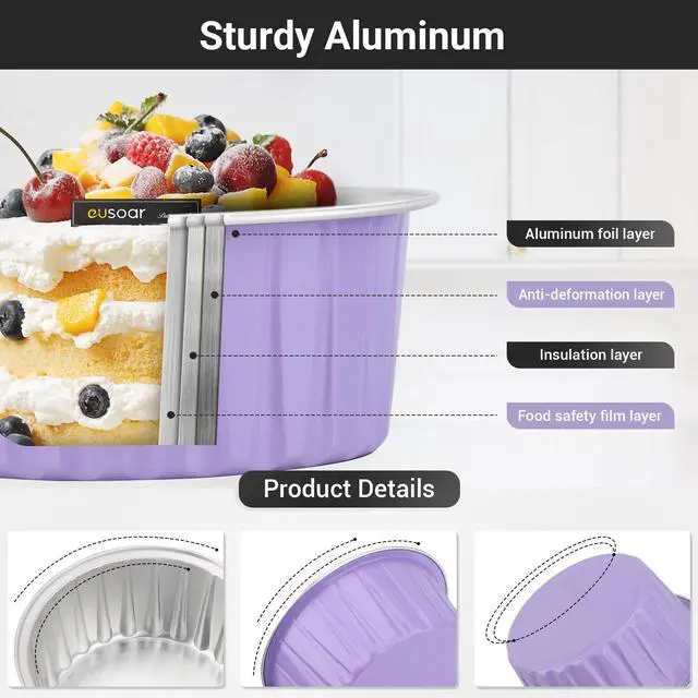 Alt view image 3 of 6 - Cupcake Liners, 30pcs 5oz Mini Cake Pans Aluminum Foil Baking Cups with Lids, Cheesecake Muffin Cups, Disposable Dessert Containers Tin for Flan Creme Brulee Souffle Custard Pudding
