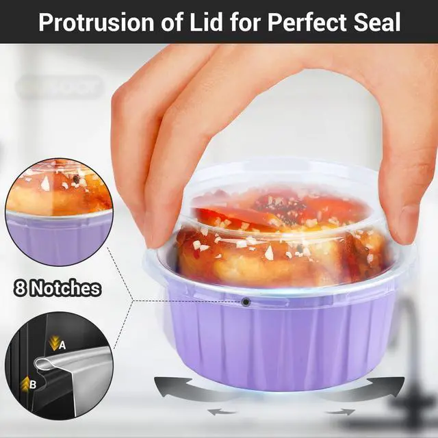 Alt view image 4 of 6 - Cupcake Liners, 30pcs 5oz Mini Cake Pans Aluminum Foil Baking Cups with Lids, Cheesecake Muffin Cups, Disposable Dessert Containers Tin for Flan Creme Brulee Souffle Custard Pudding