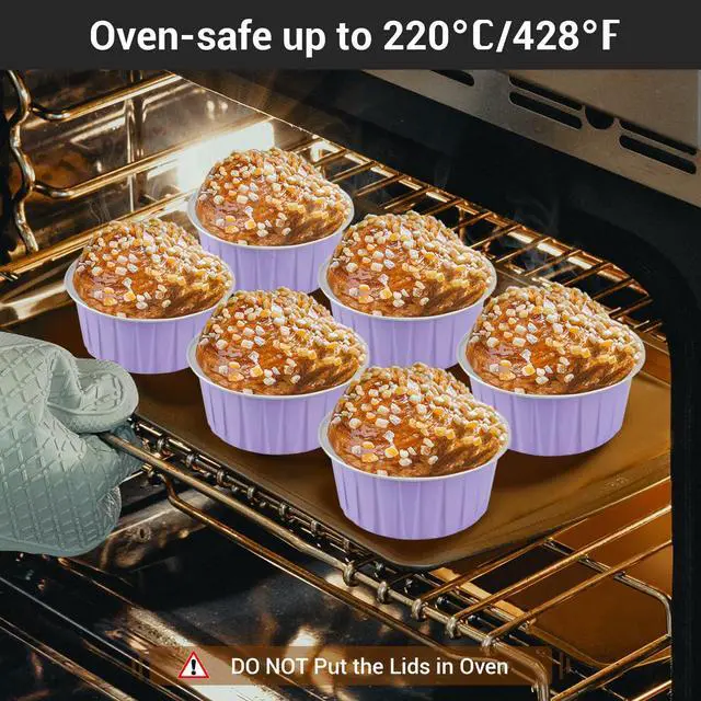 Alt view image 5 of 6 - Cupcake Liners, 30pcs 5oz Mini Cake Pans Aluminum Foil Baking Cups with Lids, Cheesecake Muffin Cups, Disposable Dessert Containers Tin for Flan Creme Brulee Souffle Custard Pudding